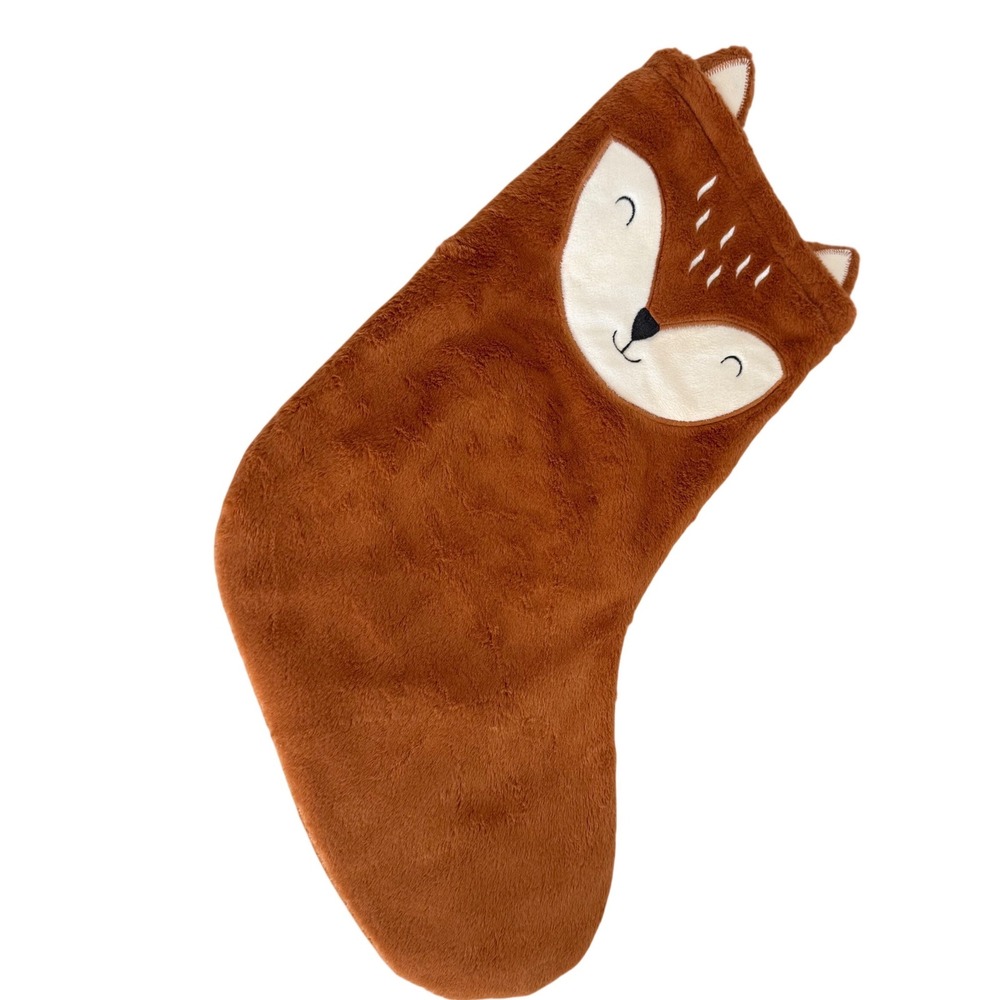 Christmas Stocking Kids Brown Faux Fur Fox Woodland Embroidered